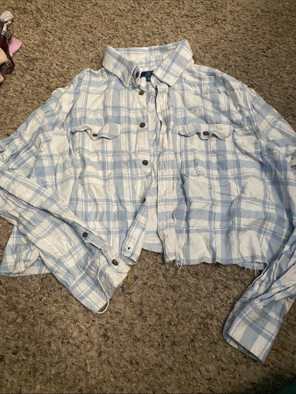 Light Blue Plaid Cropped Shirt Jacket